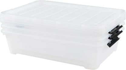 Esdiplot 3-Pack 40 L Clear Underbed Storage Container, Plastic Containers with Lids and Wheels, Under Bed Storage Bin for Cloths, Bedding, Books, Diapers, Shoes and Duvets