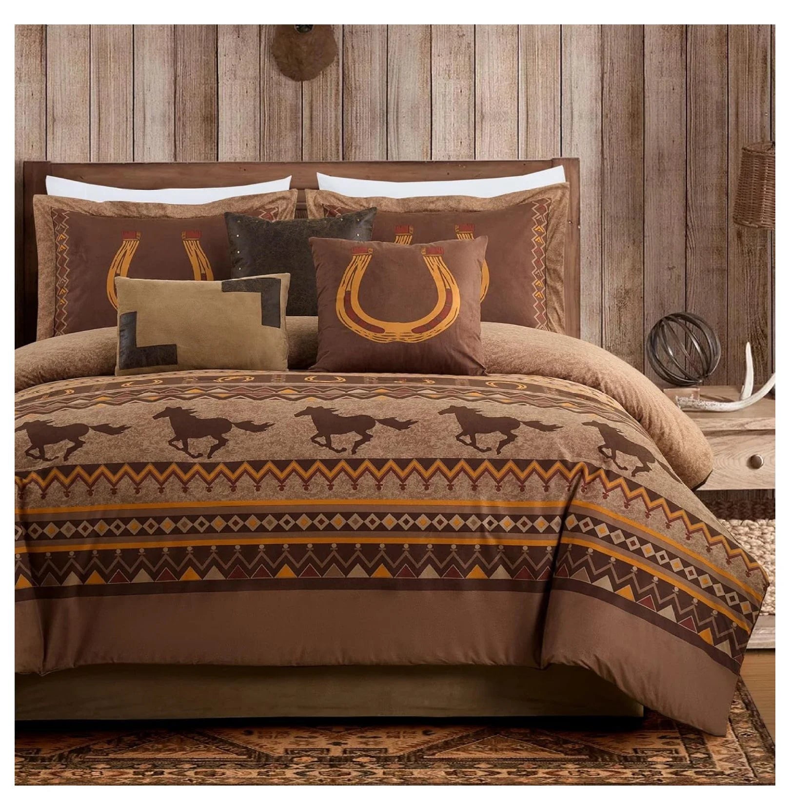 Sedona 7-Piece Southwestern Horses Comforter Set King - Micro Suede Bedding - Rustic Western Decor - 100% Polyester