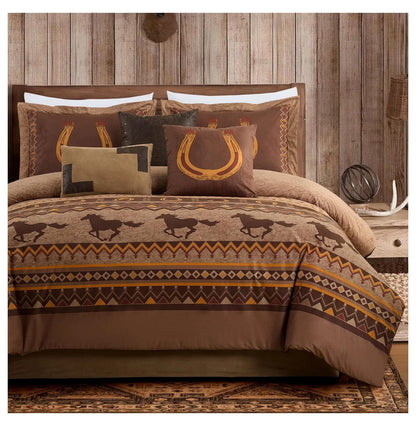 Sedona 7-Piece Southwestern Horses Comforter Set King - Micro Suede Bedding - Rustic Western Decor - 100% Polyester