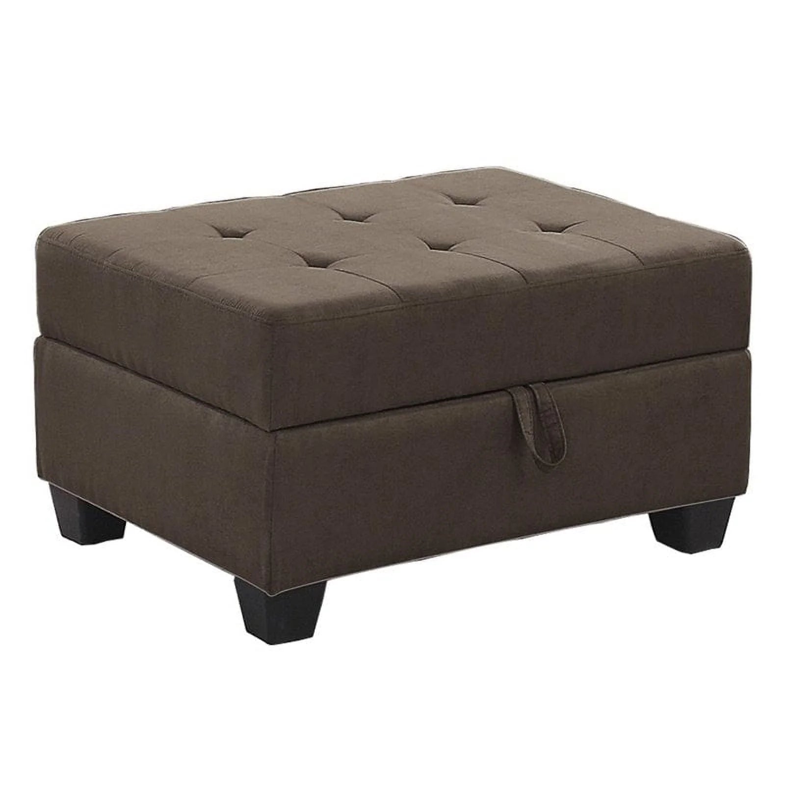Pemberly Row Upholstered Storage Ottoman, Large Button Tufted Footrest for Living Room, Square Bench with Hidden Space for Blankets, Chocolate