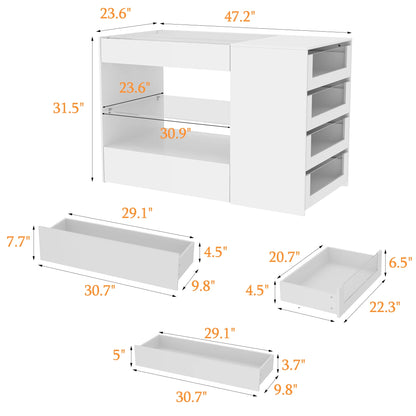 KULAGAGA Closet Island with Glass Top & 8 Drawers,Wardrobe Armoire Island for Walk-in Closet, Store Dressing Room, 47.2° W x 23.6° D x 31.5° H
