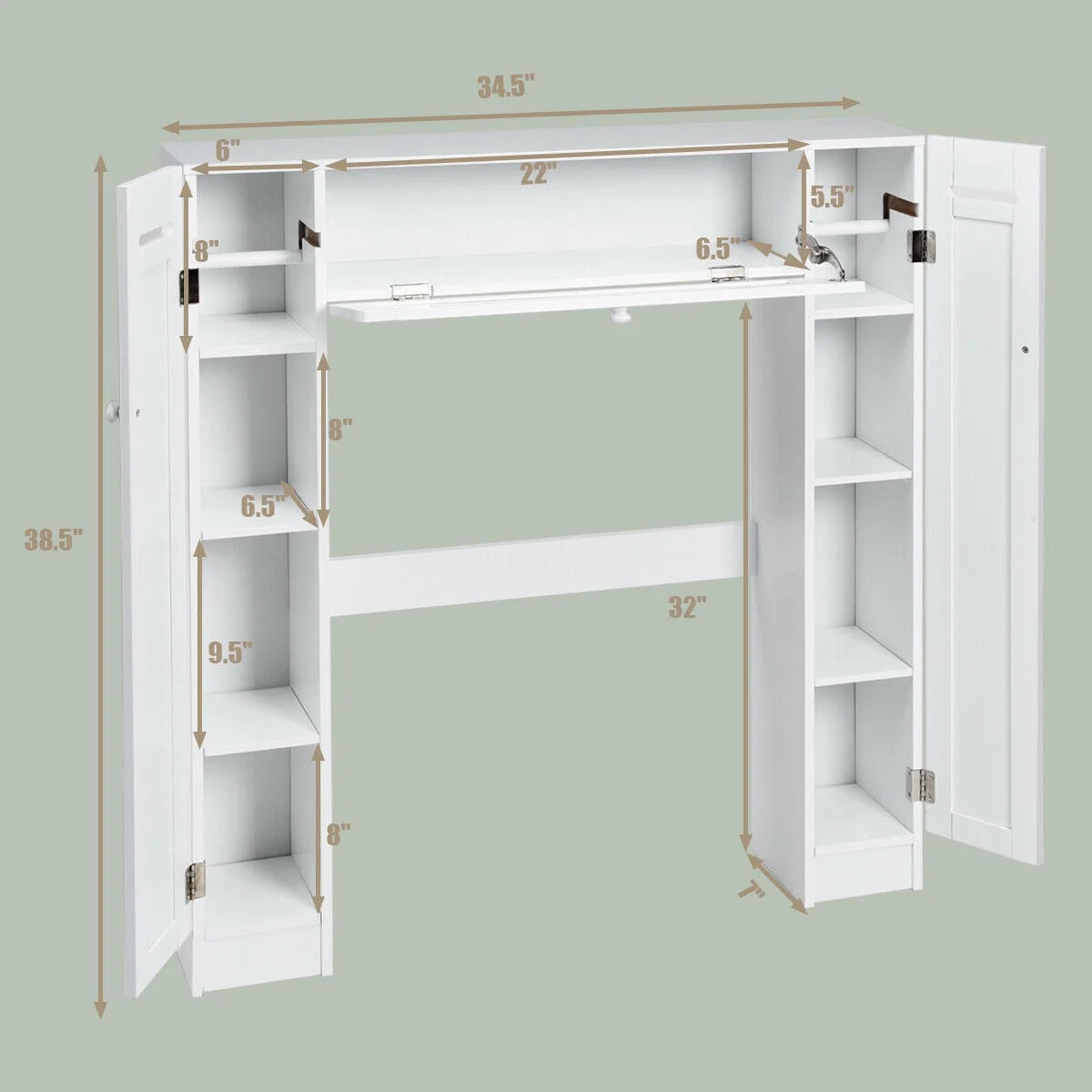 Topbuy Wooden Cabinet Bathroom Spacesaver Over The Toilet Storage Cabinet w/Drop Door White