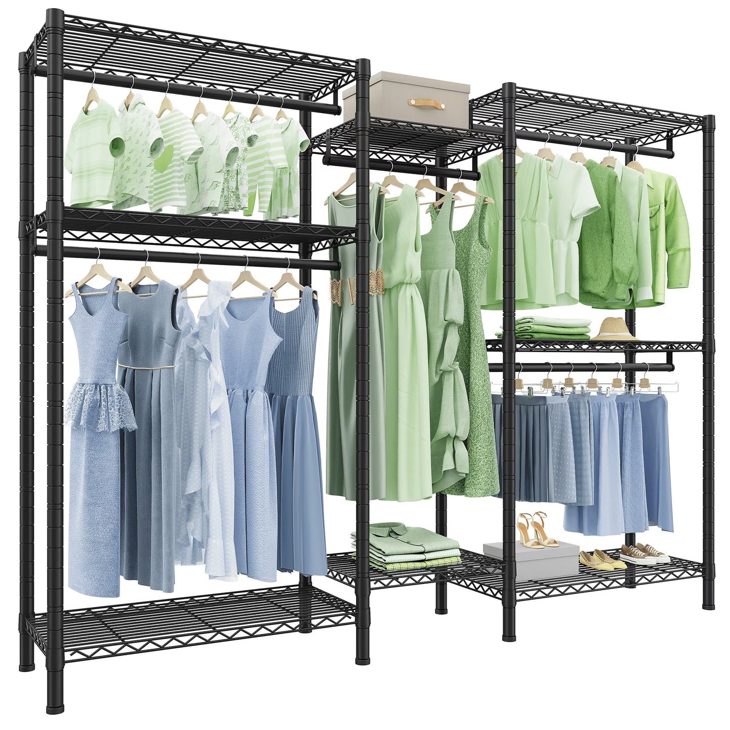 EnHomee Heavy Duty Clothes Rack with 5 Hanging Rods & 8 Shelves,Max Load 905 LBS Adjustable Metal Wardrobe Closet Organizer,Black