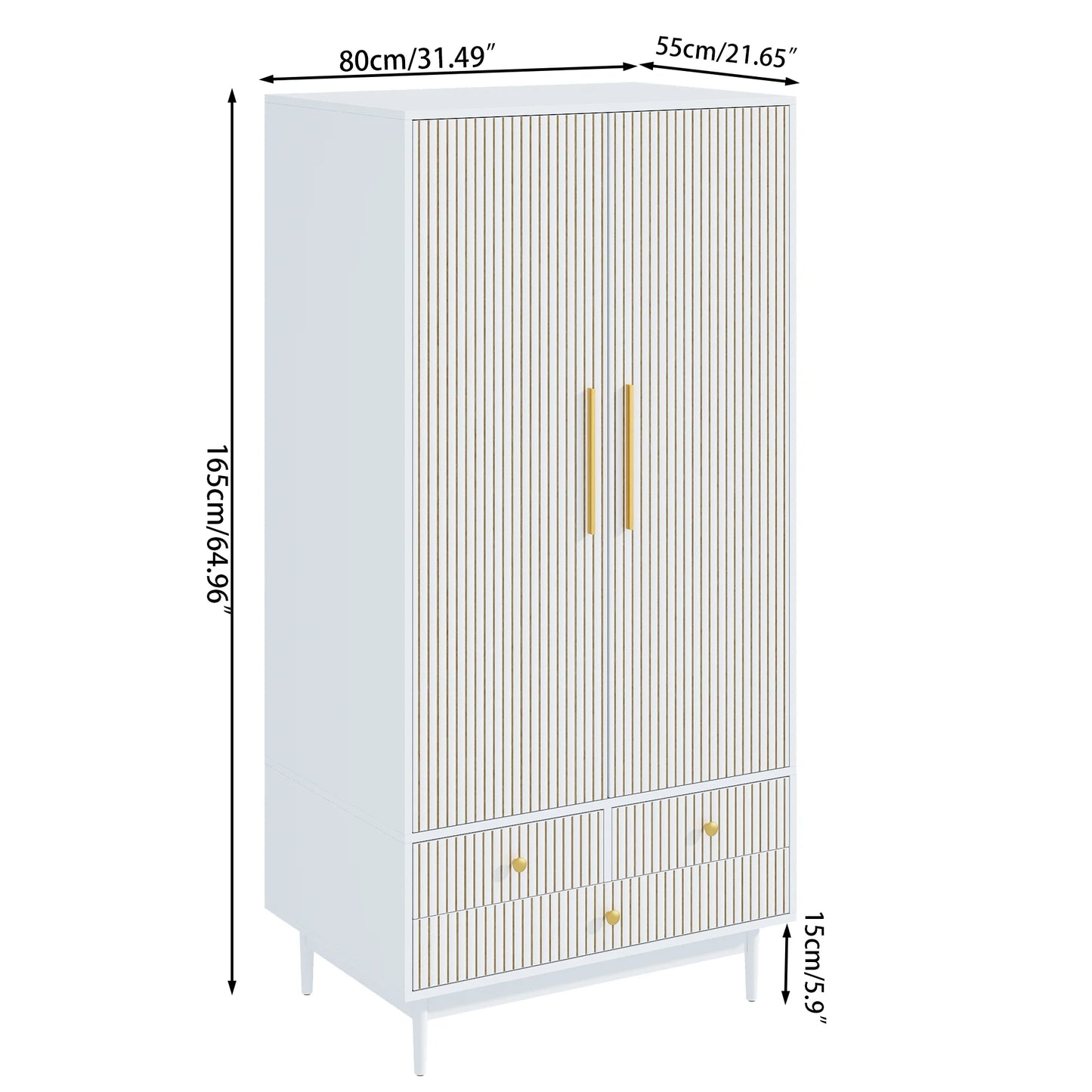 Armoire Wardrobe Closet, Closet Wardrobe Cabinet with Drawers and Hanging Rail for Bedroom, White