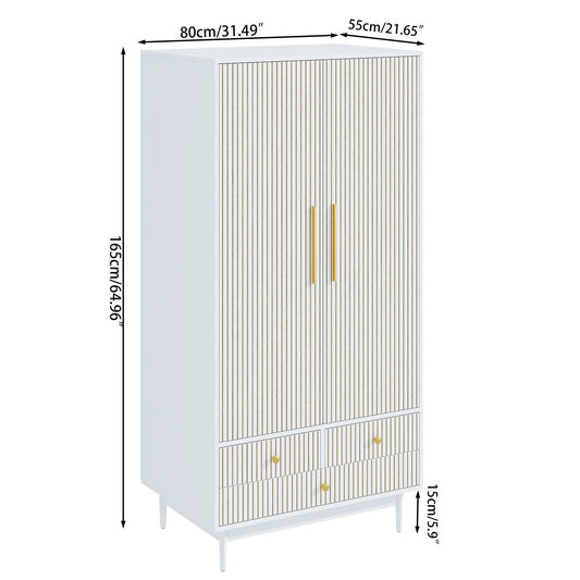 Armoire Wardrobe Closet, Closet Wardrobe Cabinet with Drawers and Hanging Rail for Bedroom, White