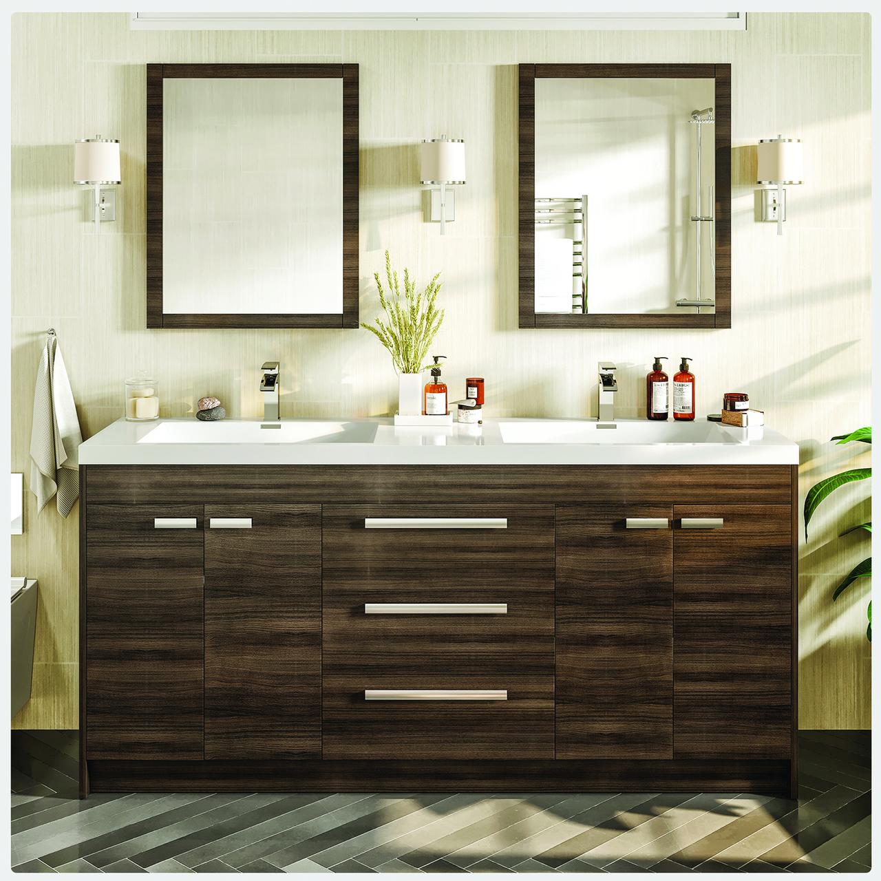 Eviva Luxury 84 inch Rosewood Bathroom Vanity with Integrated Acrylic Sinks