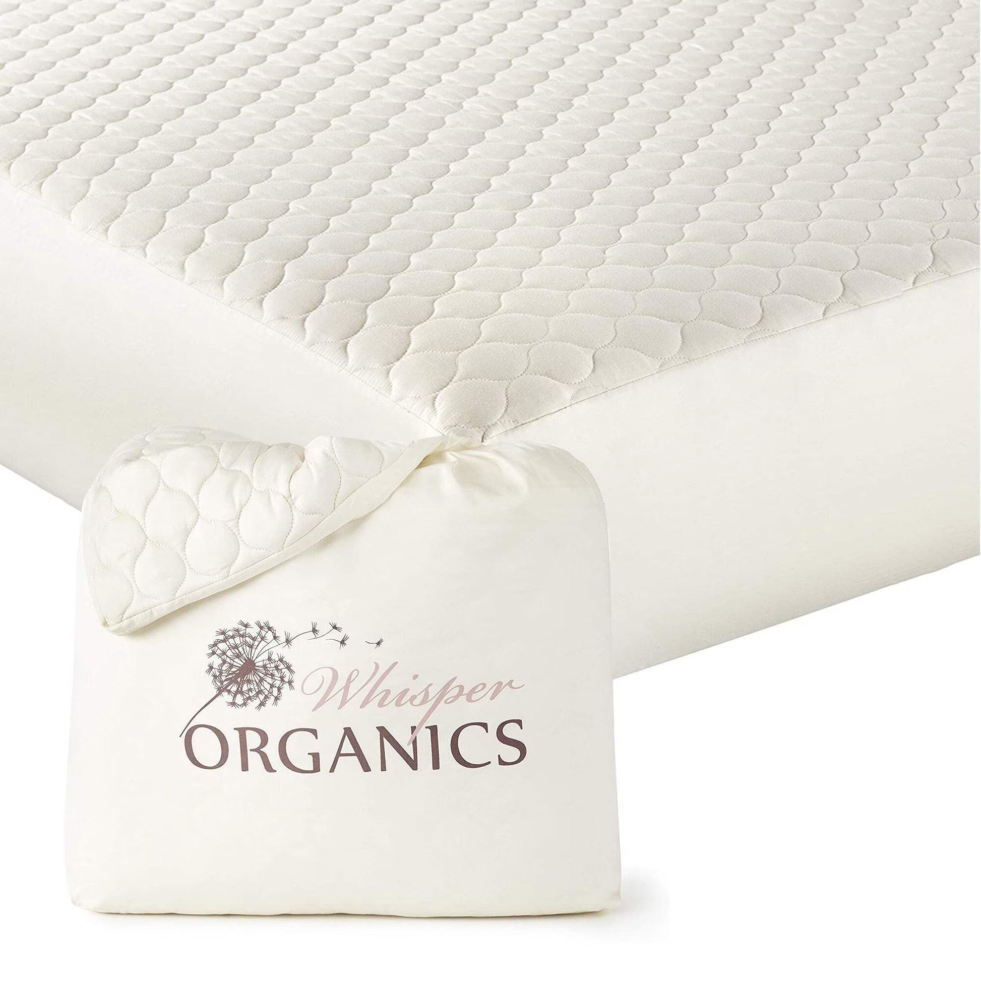 Whisper Organics 100% Cotton Organic Mattress Protector, 300TC Mattress Pad, Queen size, Ivory