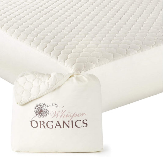 Whisper Organics 100% Cotton Organic Mattress Protector, 300TC Mattress Pad, Queen size, Ivory
