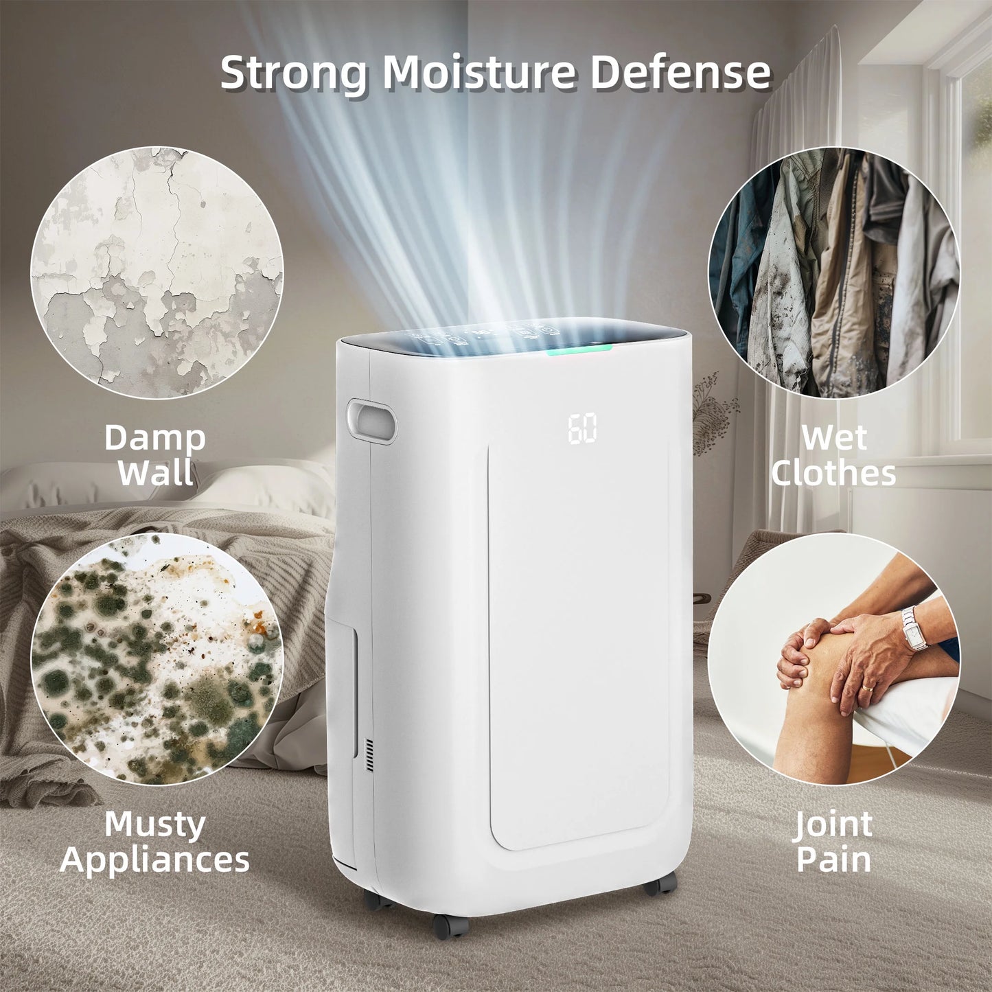 Rocyis 22 Pint/day (DOE) 5500 sq. ft. Dehumidifier for Home, 1.7 Gallon6.5L Water Tanks, Auto Drain or Manual Drainage, for Basements, Bedroom, Bathroom