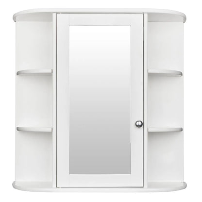 Ktaxon Wooden Bathroom Storage Cabinet with Mirror Door & 8 Shelves, Wall Mounted Medicine Cabinet Organizer Spacesaver for Kitchen Laundry Room Hotels Home, White