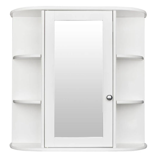 Ktaxon Wooden Bathroom Storage Cabinet with Mirror Door & 8 Shelves, Wall Mounted Medicine Cabinet Organizer Spacesaver for Kitchen Laundry Room Hotels Home, White