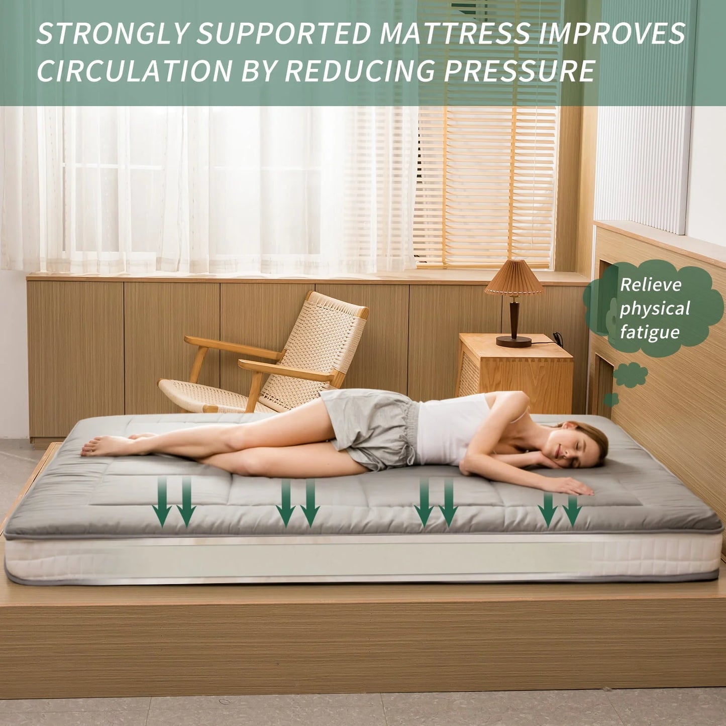 Mattress, Padded Japanese Floor Mattress Quilted Bed Mattress Topper, Extra Thick Folding Sleeping Pad, Dark Grey, Queen