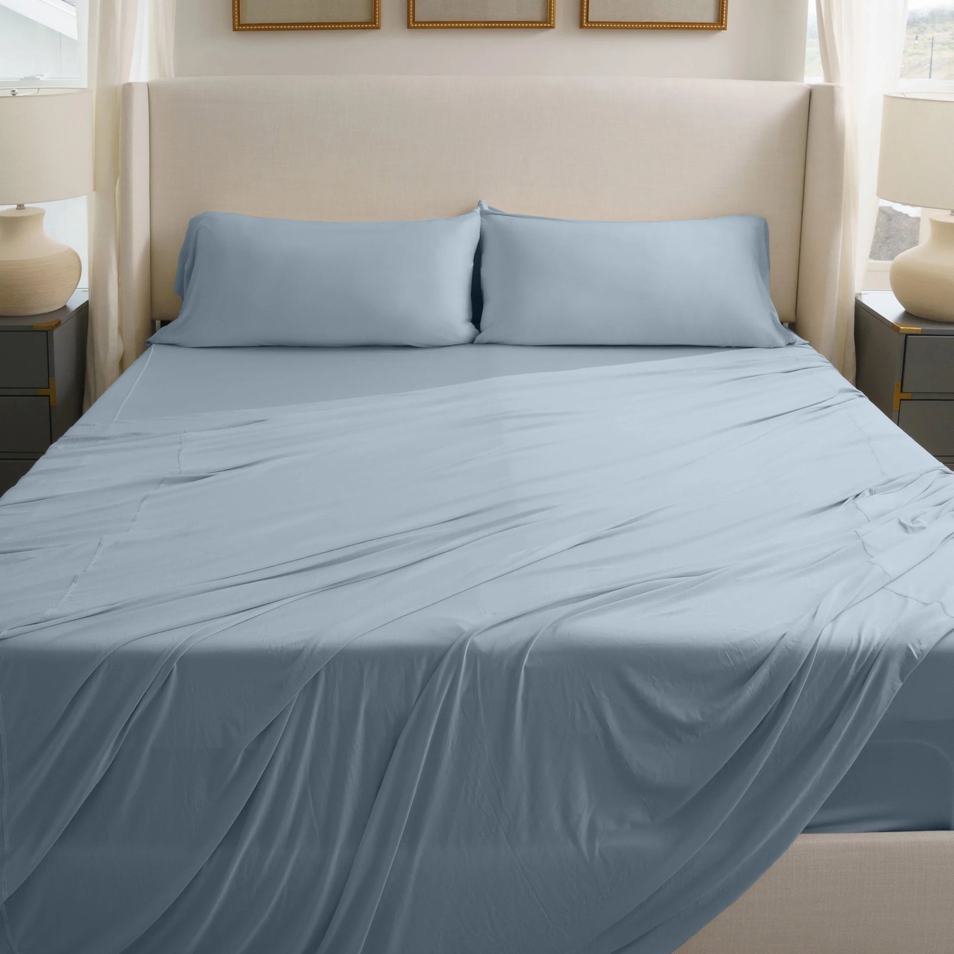 SHEEX Active Comfort Sheet Set with 2 Pillowcases, King/California King - Cooling - Breathable - Deep Pocket - Moisture-Wicking, Pewter