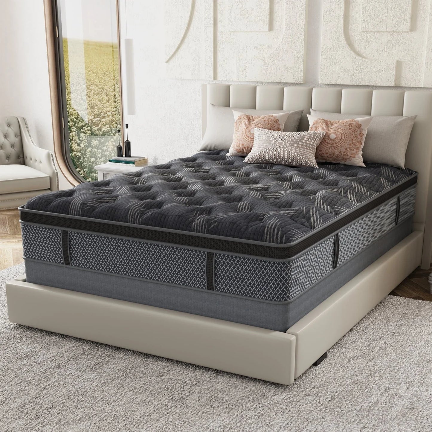 Behost Pillow Top Queen Mattress, 10inch Hybrid Innerspring Double Mattress in a Box, Pocket Spring Mattress