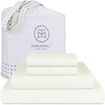 Threadmill Home Linen Luxury Supima Cotton 4-Piece 1200 Thread Count Bed Sheet Set, Full, Deep Pocket, Off-White Solid