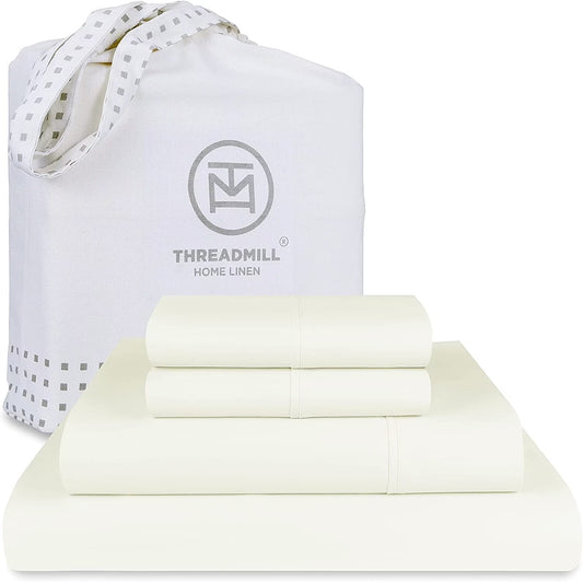 Threadmill Home Linen Luxury Supima Cotton 4-Piece 1200 Thread Count Bed Sheet Set, Full, Deep Pocket, Off-White Solid