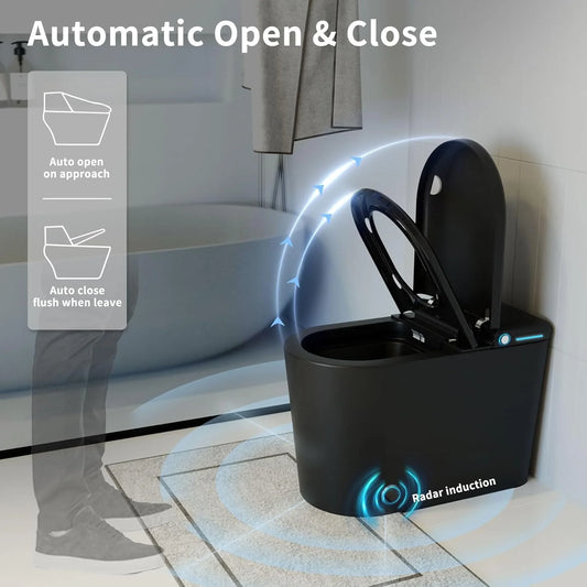 LALAHOO Smart Toilet with Bidet Built in, Auto Open & Close, Elongated Heated seat, Foot Sensor Flush, LED Display, Warm Water Wash, Dryer, Night Light, Black