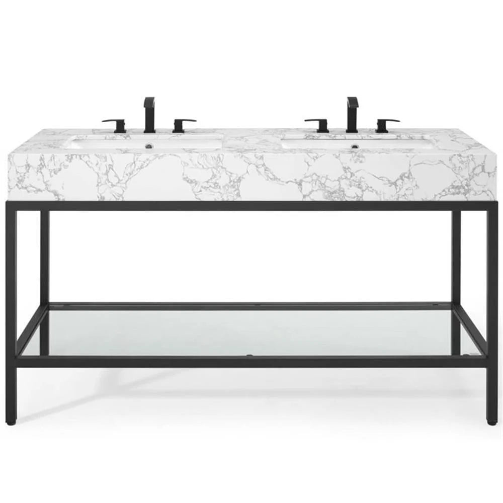 Modway Kingsley 60" Black Stainless Steel Bathroom Vanity in Black White