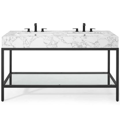 Modway Kingsley 60" Black Stainless Steel Bathroom Vanity in Black White