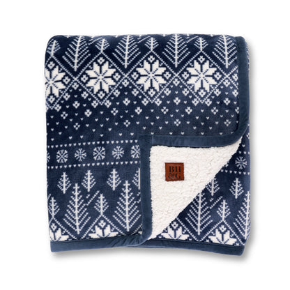 Better Homes & Gardens Velvet Plush Sherpa Throw Blanket, Blue Fair Isle, Oversized