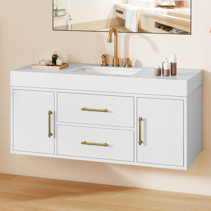 Craftian 48 inch Wall Mounted Bathroom Vanity 2 Doors & 2 Drawers, Floating Bathroom Cabinet, White