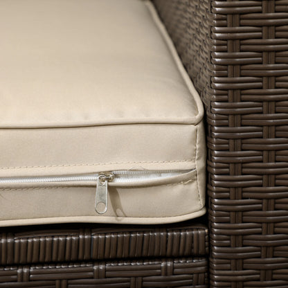 Outsunny Outdoor Wicker Loveseat, Patio Furniture Couch with Cushions, 2 Seats PE Rattan Sofa, 2 Throw Pillows for Porch, Backyard, Pool, Beige