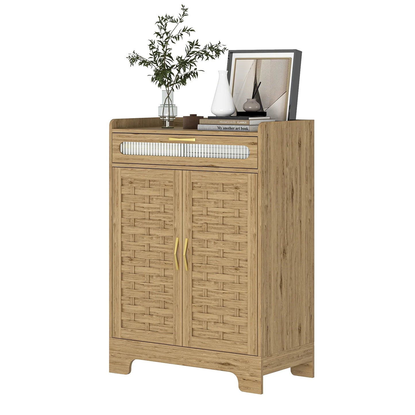 Spaco Coffee Bar Cabinet, Modern Farmhouse Buffet Sideboard with Drawer and Adjustable Shelf, Barn Door Storage Cabinet for Kitchen, Dining Room, Bathroom, Entryway
