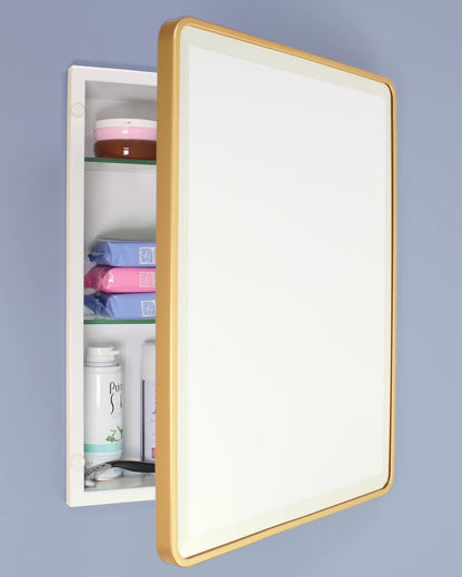 16x20 Austin Farmhouse Metal Framed Rounded Rectangle Recessed Bathroom Medicine Cabinet, Beveled Mirror, 14x18 in-Wall Opening, Powder-coated Steel, Adjustable Glass Shelves, Magnet Close, White