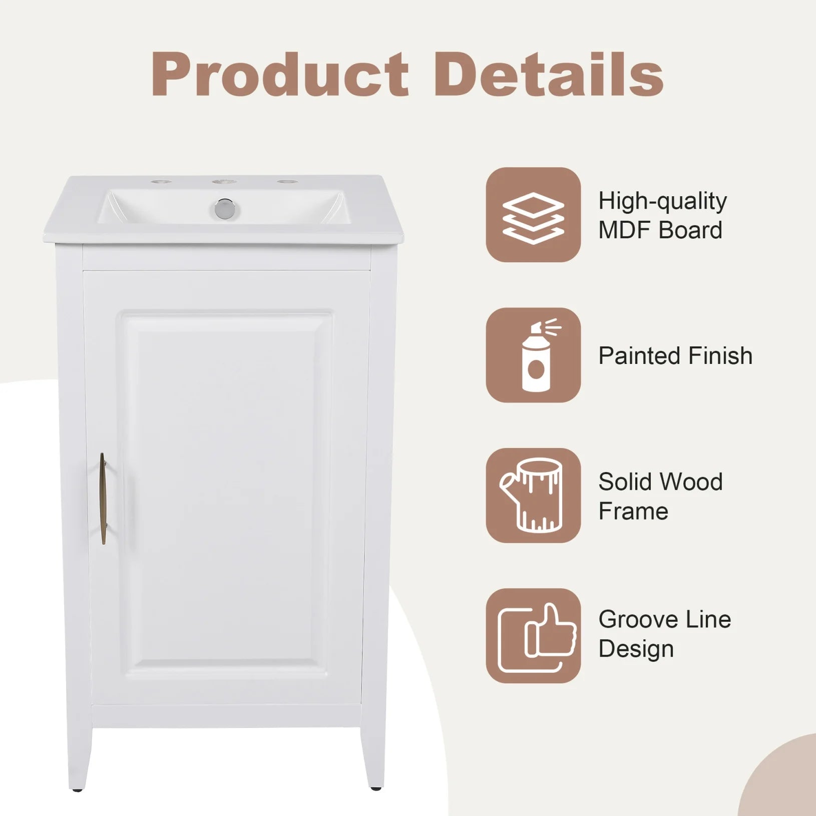 20.3 Inch Bathroom Vanity with Ceramic Sink, Solid Wood Small Single Vanity with Drawer and Soft Close Doors, White Modern Bathroom Cabinet with Storage