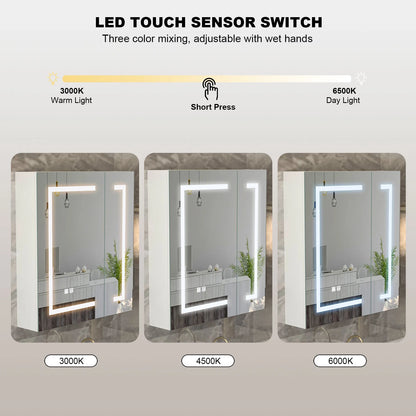 Led Medicine Cabinets for Bathroom with Mirror Lighted Mirror Cabinet with Defogger Surface Mount Bathroom Vanity Medicine Cabinet with Storage 23.7X 25.6Inch