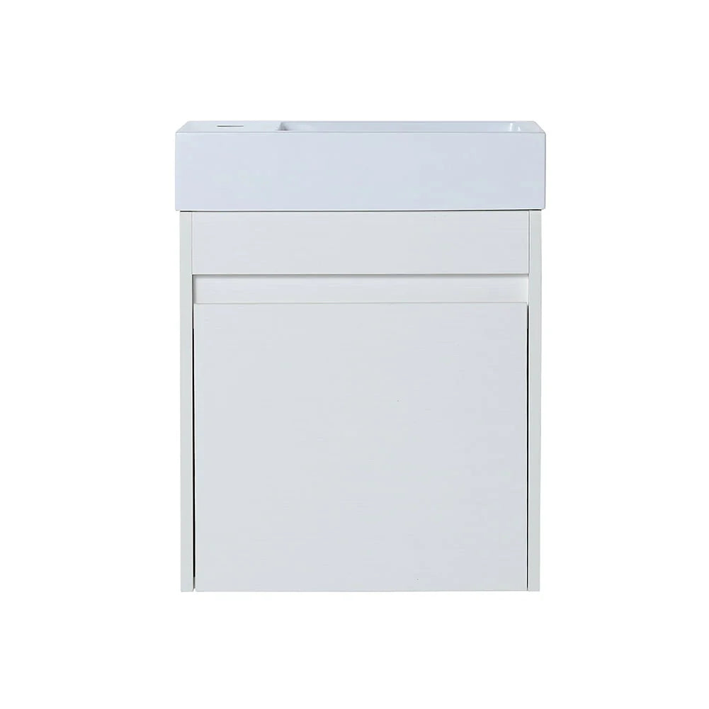 Kepooman Wall Mounted Bathroom Vanity Set with Top, Floating Bathroom Vanity, 18x10 in, White Straight Grain