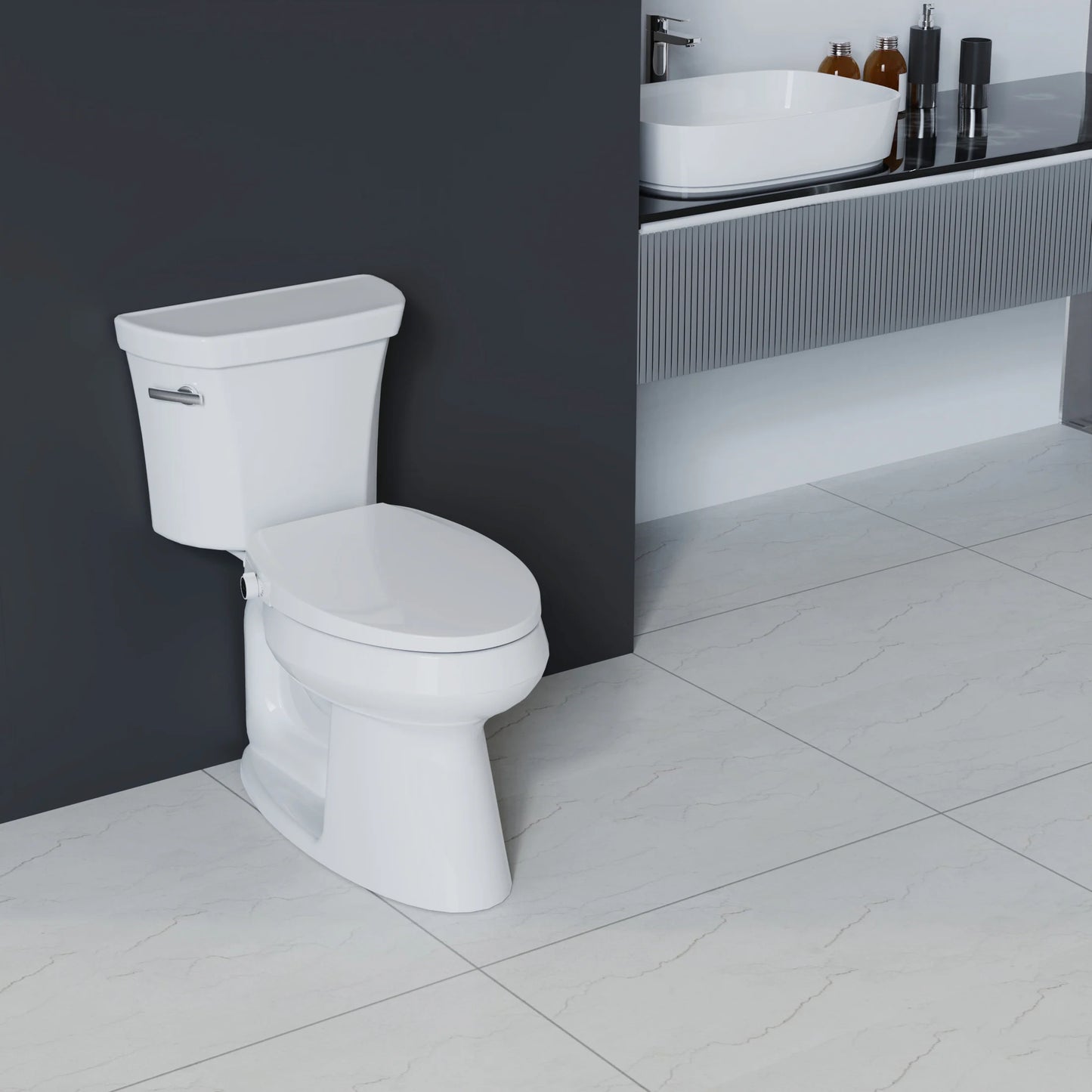 Mainstays Elongated Non-Electric Bidet Toilet Seat with Dual Self-Cleaning Nozzles, Daisy White