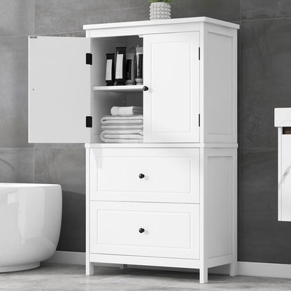 Aukfa 43.3" Tall Wood Storage Cabinet with Two Doors and Adjustable Shelves for Bathroom Kitchen, White