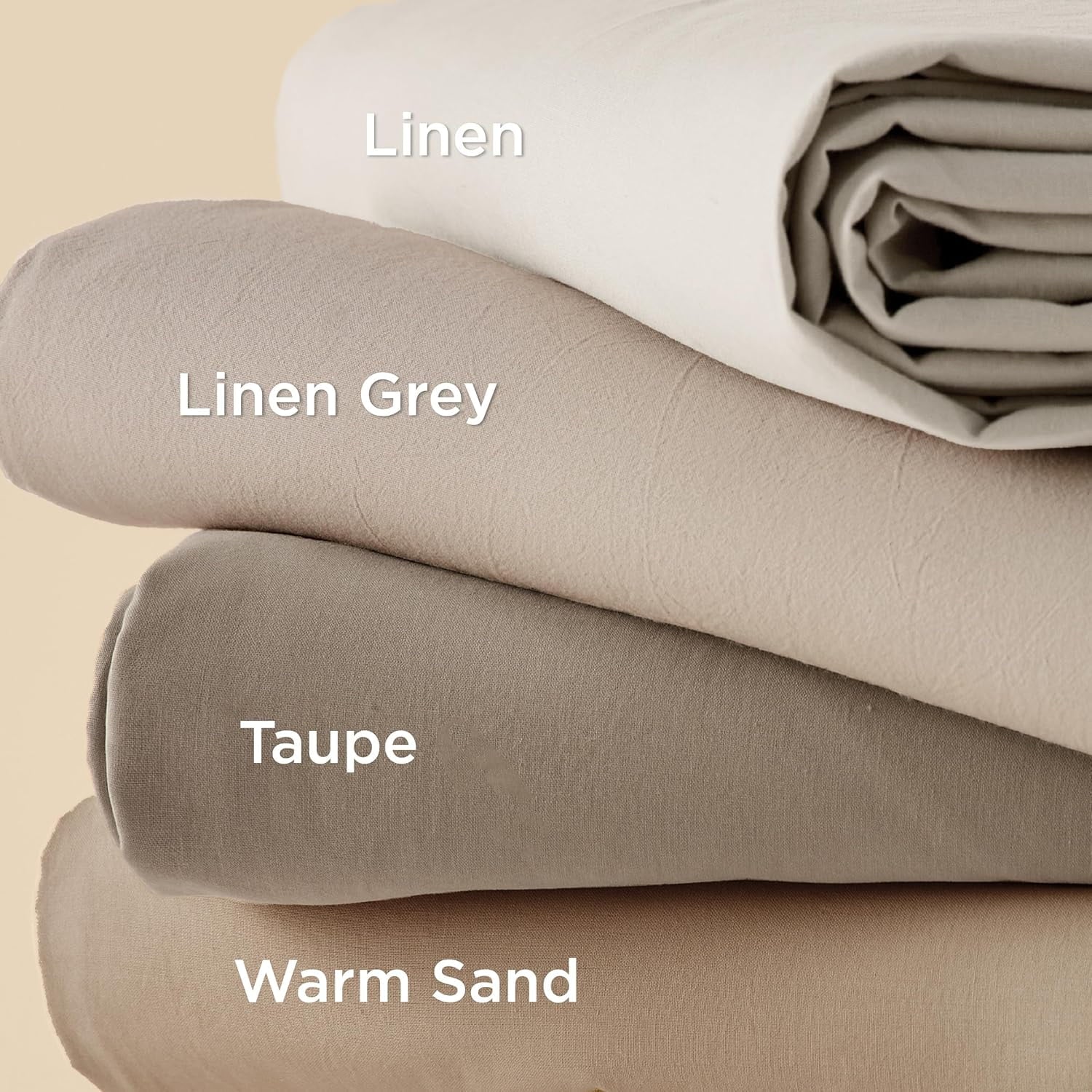 100% Washed Cotton Duvet Cover Queen Size - Warm Sand Minimalist Duvet Cover Linen Like for All Seasons - GentleSoft Plain Simple Bedding