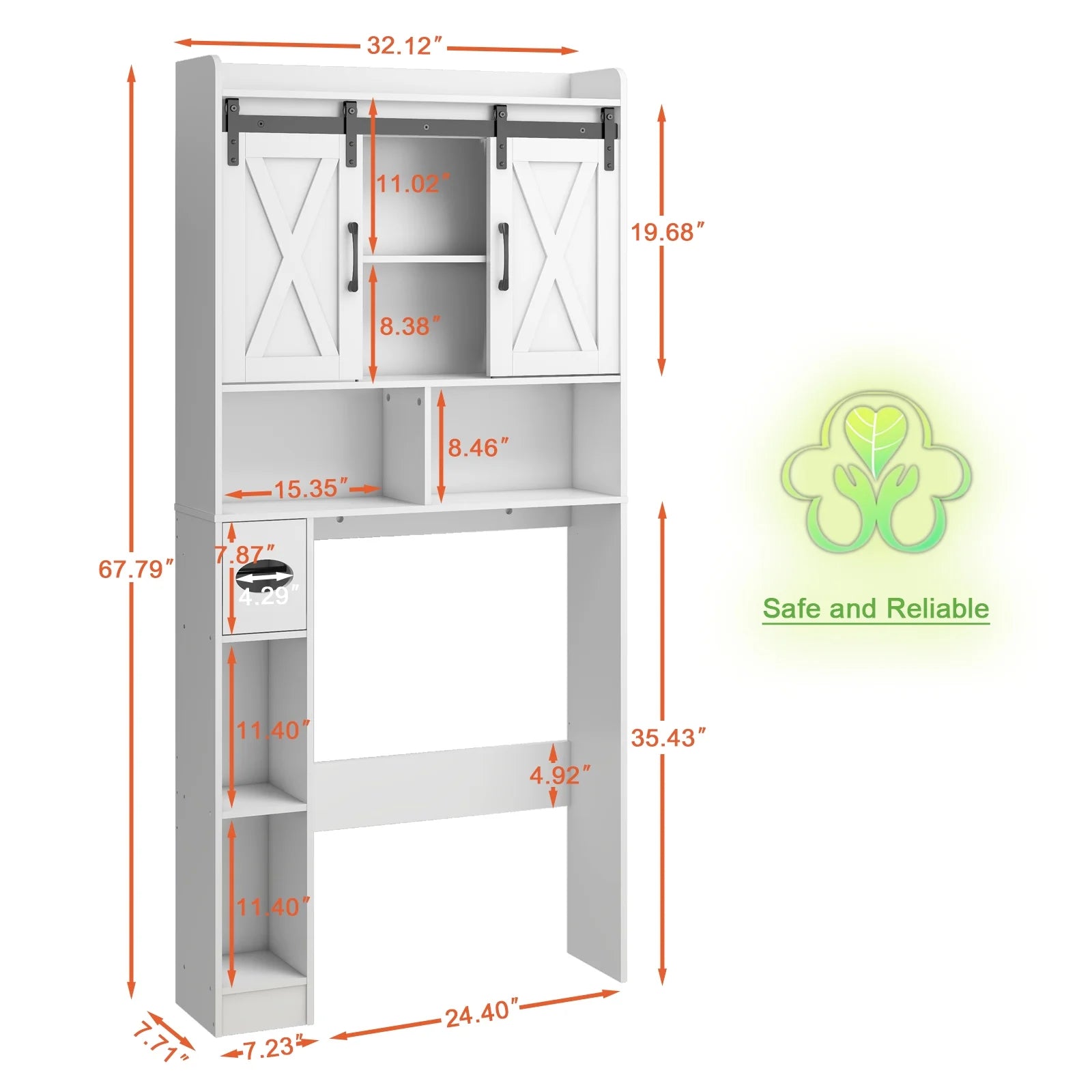 Over The Toilet Storage Cabinet, Farmhouse Storage Cabinet Over Toilet with Sliding DoorsHome Space-Saving Toilet Rack, for Bathroom, Restroom, Laundry