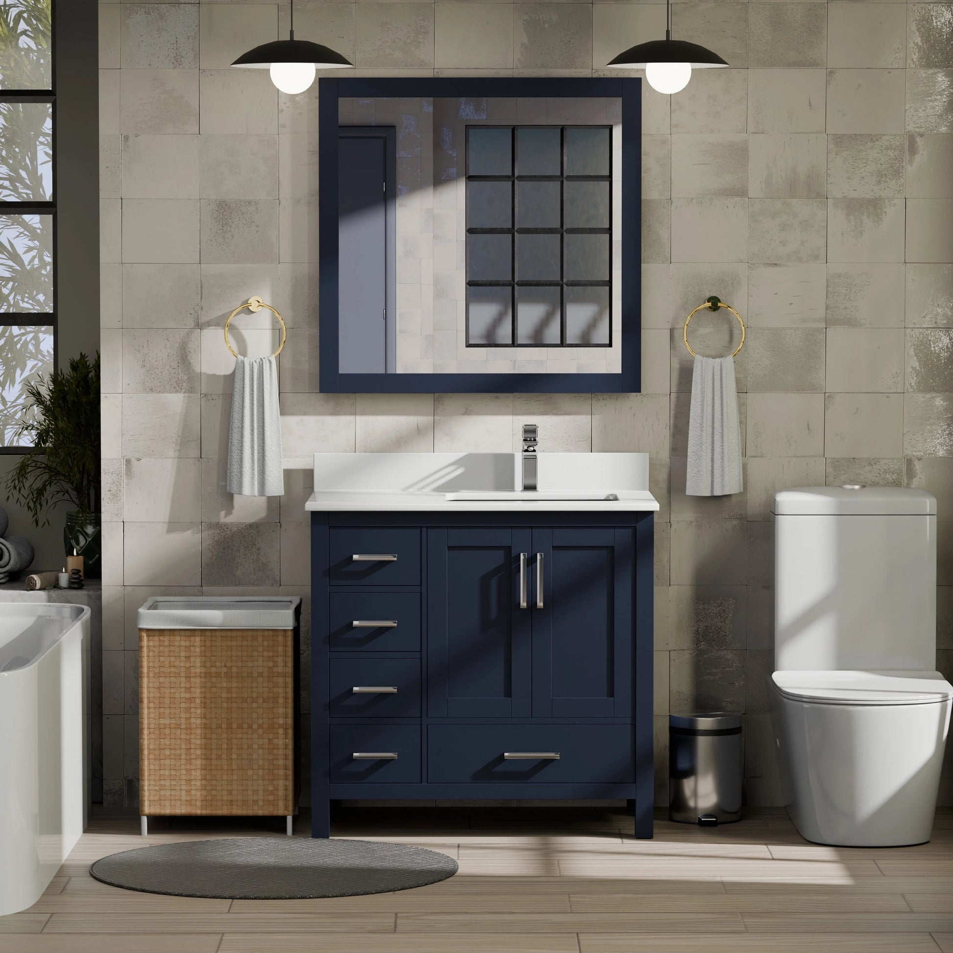 Jacques 36 in. W Left Offset Distressed Grey Bath Vanity and Cultured Marble Top