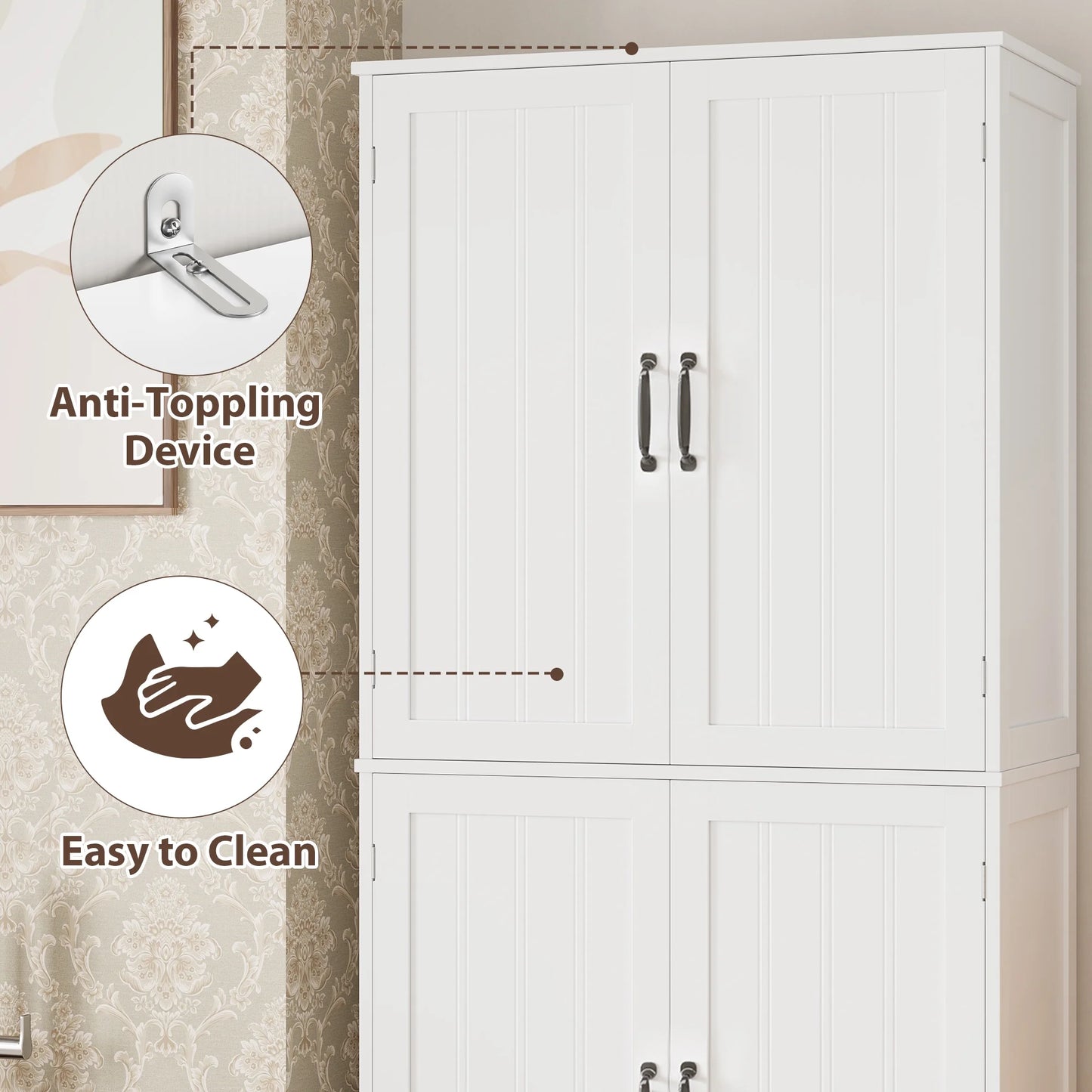 Homfa 71'' Bathroom Cabinet with 6 Storage Shelves, Freestanding Wooden Linen Cabinet for Living Room, White