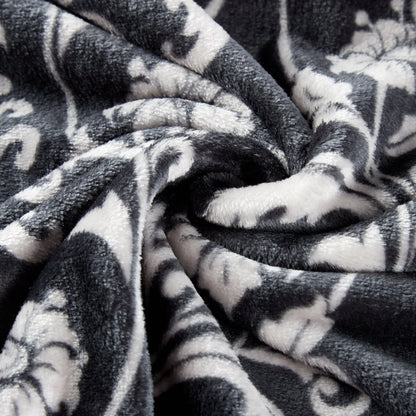 SoftLux Printed Luxury Velvet Plush Fleece Blanket, Full/Queen, 90" x90", Grey Floral Scroll