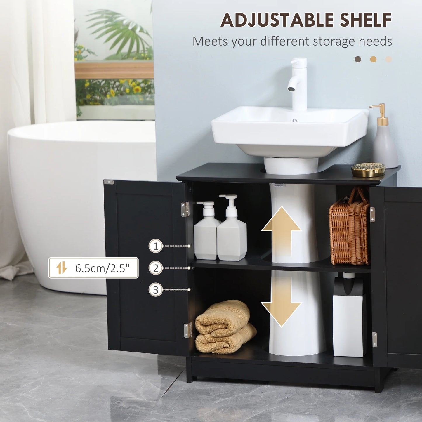 HOMCOM Under Sink Bathroom Cabinet with 2 Doors and Shelf, Pedestal Sink Bathroom Vanity Cabinet, Black