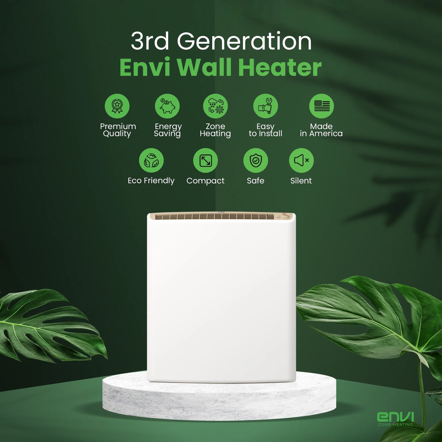 Envi Plug-in Electric Panel Wall Heater for Home, Energy Efficient, Child Safe, Quiet, Great for Bedrooms, Bathrooms, Office, Kitchen, Garage, Tip-Over Protection, Comfort-Level Adjustable Thermostat