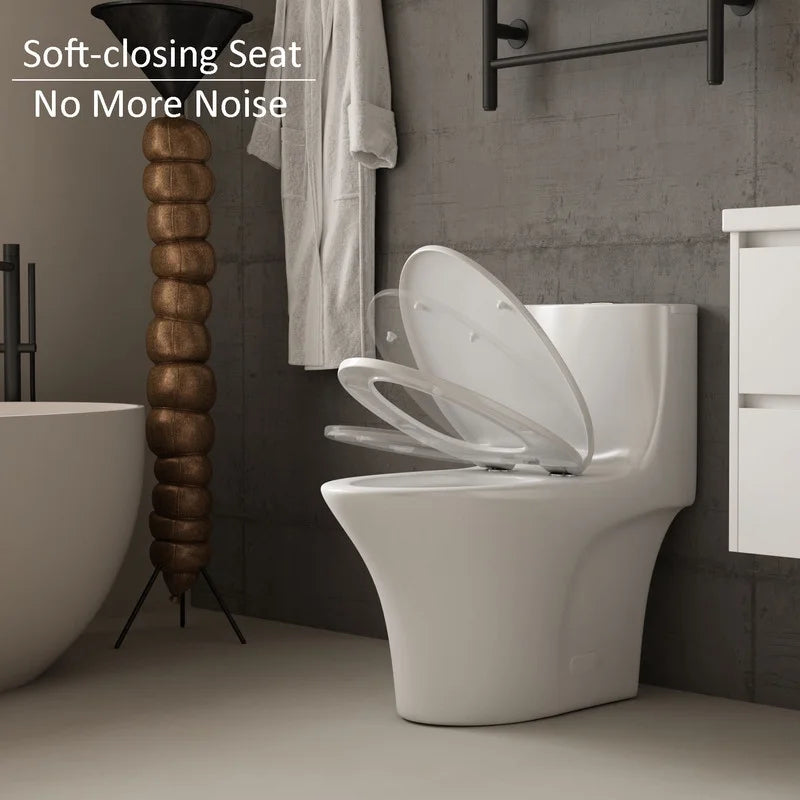 Albriya A1878 Modern One Piece Toilet, Standard Bathroom Toilet Power Dual Flush 1.1/1.6 GPF with Comfortable Seat ADA Height 16 1/2’ 12’Rough-In, MaP 1000g, Glossy White