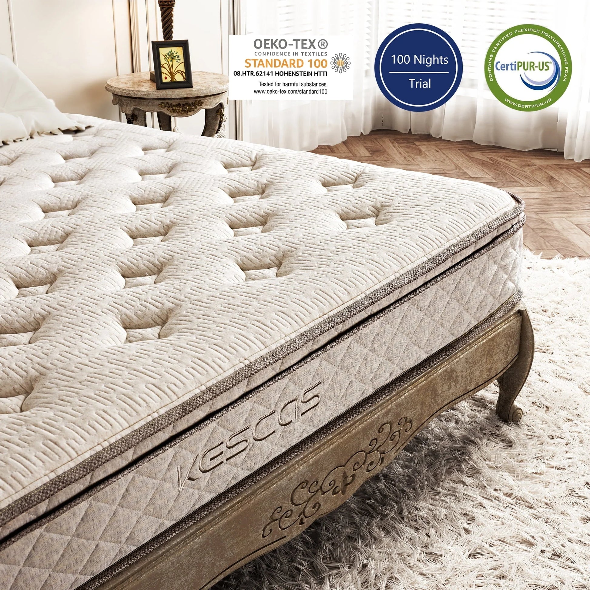 Queen Size Hybrid Mattress, Kescas 10 inch Euro Top Linen Cover Innerspring Mattress in a Box, with CertiPUR-US Certified Memory Foam, Plush Yet Supportive