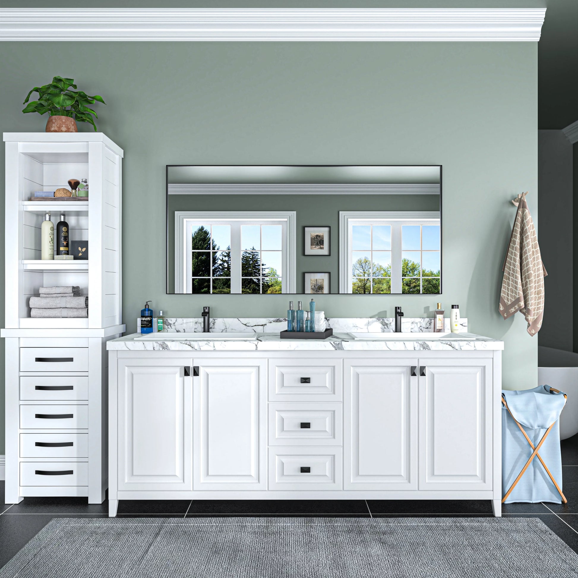 Organnice Rectangular Mirror Modern Black Frame Bathroom Vanity Mirror Clean Glass 60"L*28"W