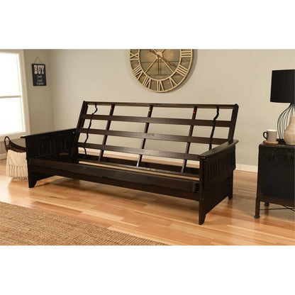 Bowery Hill Queen-size Espresso Wood Futon-Linen Charcoal Mattress