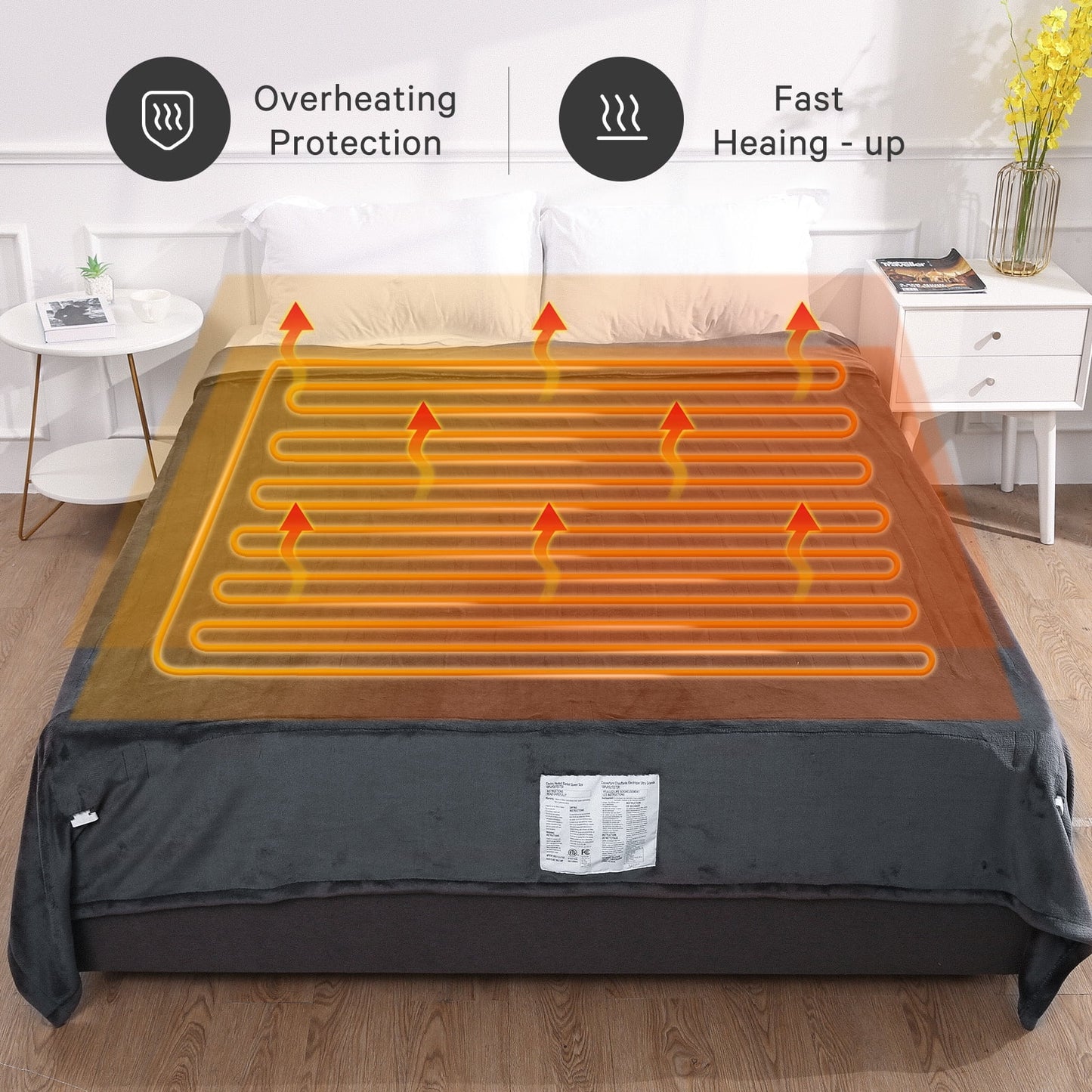 MaxKare Electric Heated Blanket Queen Size 84" x 90" with 2 Separate Controllers, 4 Heating Levels & 10H Auto-off, Machine Washable-Deep Grey