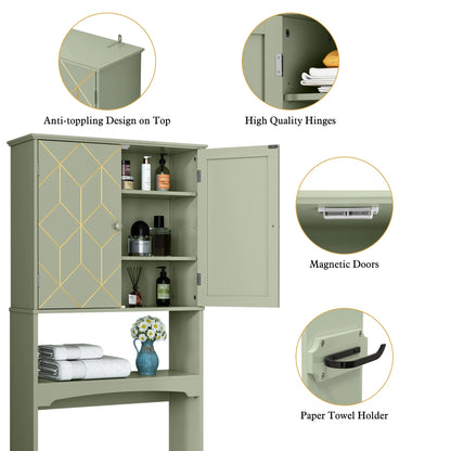 HLR Over The Toilet Storage Cabinet, Bathroom Above Toilet Storage Cabinet with Doors and Adjustable Shelves, Black