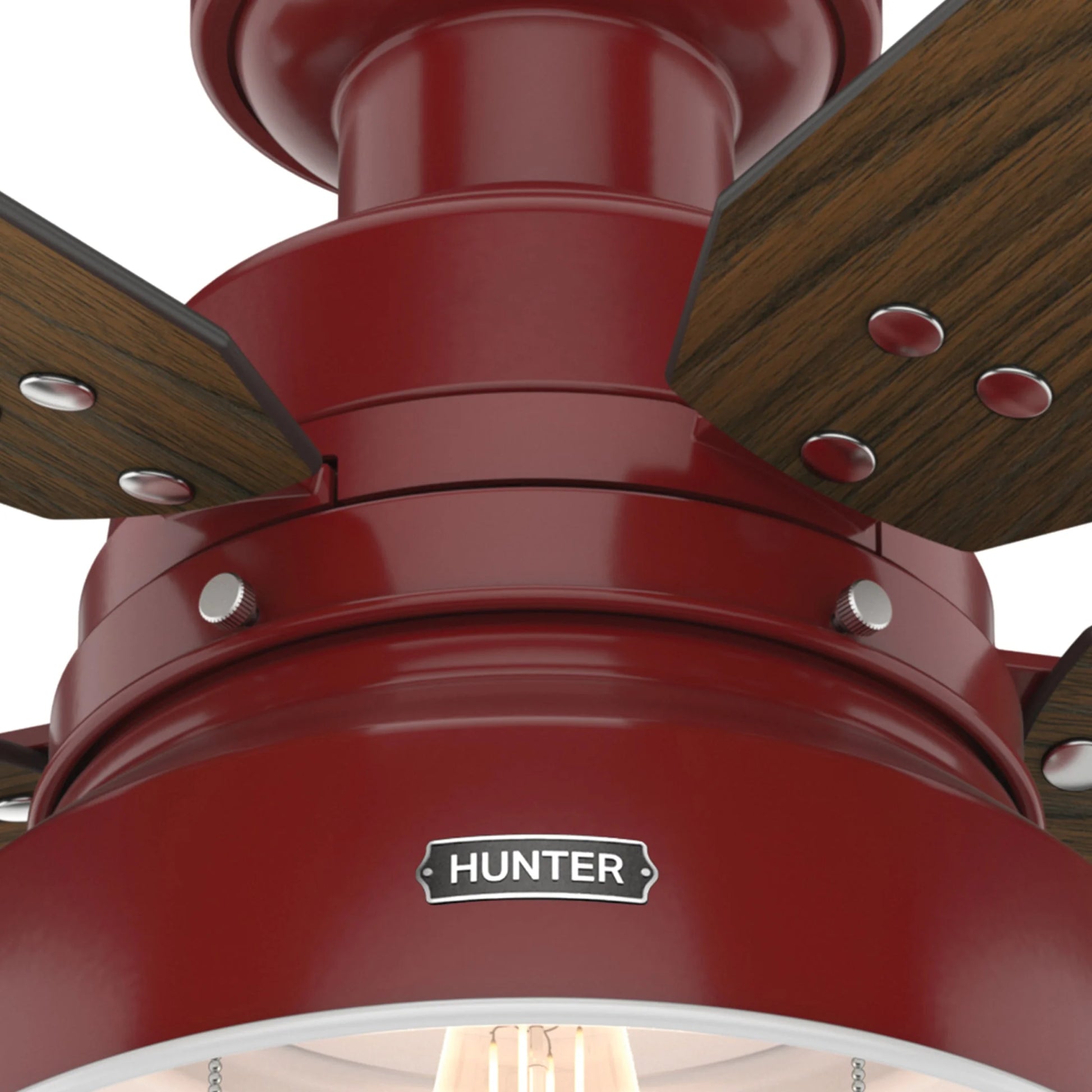 Hunter - Mill Valley Indoor/Outdoor Low Profile Ceiling Fan With Light, 52-inch, Barn Red, Rustic-style, 3-speed WhisperWind Motor, 59312, for Porches, Bathrooms