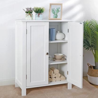 HomGarden 2-Door Bathroom Floor Storage Cabinet Side Cupboard W/Adjustable Shelves, 11.8'' W, White