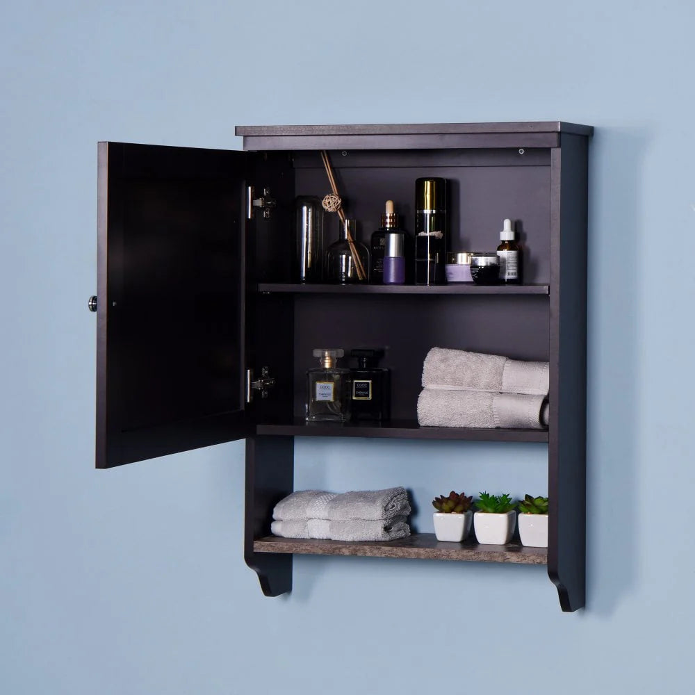 Tcbosik Bathroom Storage Cabinet Wall Mounted with Door, Wood Hanging Cabinet, Wall Cabinets with Shelves Over The Toilet (Espresso)