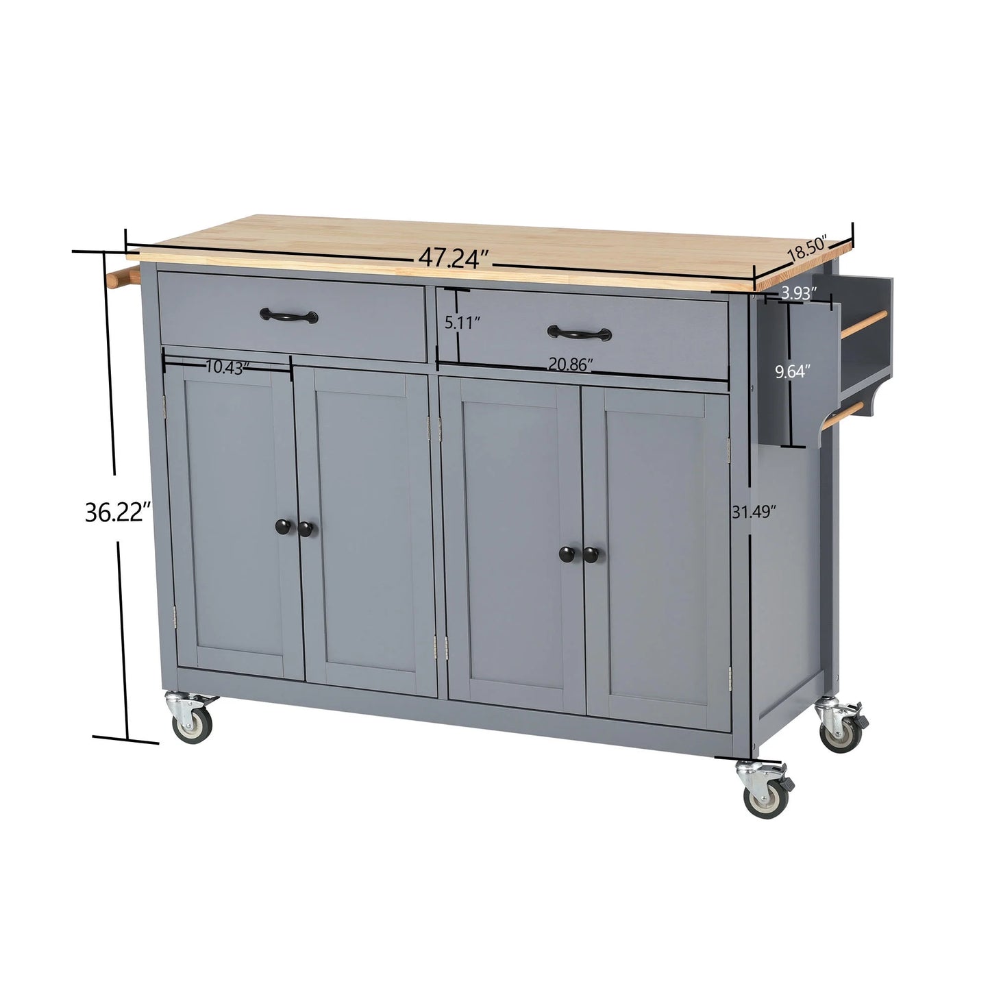54.3" Kitchen Island Cart with Solid Wood Top and Locking Wheels, Large Trolley Cart with 4 Door Cabinet and 2 Drawers, Spice Rack, Towel Rack,Kitchen and Dining Room Utensils Organizer on Wheels,Blue